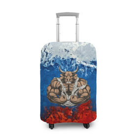 Чехол для чемодана 3D с принтом Бык триколор в Белгороде, 86% полиэфир, 14% спандекс | двустороннее нанесение принта, прорези для ручек и колес | abstraction | grunge | абстракция | буйвол | бык | краска | русский | триколор | я русский
