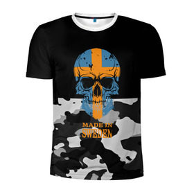 Мужская футболка 3D спортивная с принтом Made in Sweden в Белгороде, 100% полиэстер с улучшенными характеристиками | приталенный силуэт, круглая горловина, широкие плечи, сужается к линии бедра | camouflage | made in sweden | skull | абстракция | города | камуфляж | нация | страны | текстуры | череп | швеция