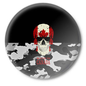 Значок с принтом Made in Canada в Белгороде,  металл | круглая форма, металлическая застежка в виде булавки | Тематика изображения на принте: camouflage | made in canada | skull | абстракция | города | камуфляж | канада | нация | страны | текстуры | череп