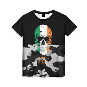 Женская футболка 3D с принтом Made in Ireland в Белгороде, 100% полиэфир ( синтетическое хлопкоподобное полотно) | прямой крой, круглый вырез горловины, длина до линии бедер | camouflage | made in ireland | skull | абстракция | города | ирландия | камуфляж | нация | страны | текстуры | череп