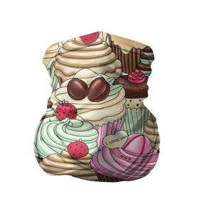 Бандана-труба 3D с принтом Пироженки в Белгороде, 100% полиэстер, ткань с особыми свойствами — Activecool | плотность 150‒180 г/м2; хорошо тянется, но сохраняет форму | еда | кексы | крем | пирожное | сладости | торты | шоколад | ягоды