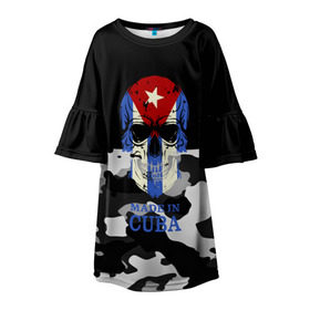 Детское платье 3D с принтом Made in Cuba в Белгороде, 100% полиэстер | прямой силуэт, чуть расширенный к низу. Круглая горловина, на рукавах — воланы | Тематика изображения на принте: camouflage | made in cuba | skull | абстракция | города | камуфляж | куба | нация | страны | текстуры | череп