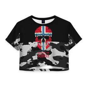 Женская футболка 3D укороченная с принтом Made in Norway в Белгороде, 100% полиэстер | круглая горловина, длина футболки до линии талии, рукава с отворотами | camouflage | made in norway | skull | абстракция | города | камуфляж | нация | норвегия | страны | текстуры | череп