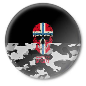 Значок с принтом Made in Norway в Белгороде,  металл | круглая форма, металлическая застежка в виде булавки | camouflage | made in norway | skull | абстракция | города | камуфляж | нация | норвегия | страны | текстуры | череп