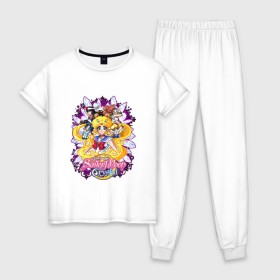 Женская пижама хлопок с принтом Sailor Moon Crystal в Белгороде, 100% хлопок | брюки и футболка прямого кроя, без карманов, на брюках мягкая резинка на поясе и по низу штанин | sailor moon | аниме | анимэ | волосы | глаза | девочка | косы | луна в матроске | месяц | мультик | мультсериал | мультфильм | се | сейлор | сейлор ви | сейлор винера | сейлор марс | сейлор меркурий