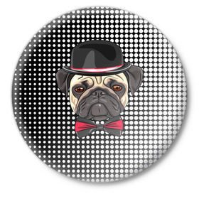 Значок с принтом Mr. Pug в Белгороде,  металл | круглая форма, металлическая застежка в виде булавки | animal | dog | pet | pug | puppy | арт | горошек | джентльмен | животные | кружочки | мопс | мопсик | пес | собаки | текстура | французский бульдог
