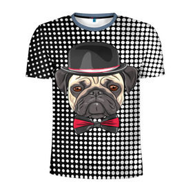 Мужская футболка 3D спортивная с принтом Mr. Pug в Белгороде, 100% полиэстер с улучшенными характеристиками | приталенный силуэт, круглая горловина, широкие плечи, сужается к линии бедра | animal | dog | pet | pug | puppy | арт | горошек | джентльмен | животные | кружочки | мопс | мопсик | пес | собаки | текстура | французский бульдог