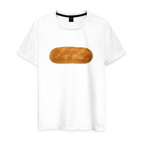 Мужская футболка хлопок с принтом Батон белого в Белгороде, 100% хлопок | прямой крой, круглый вырез горловины, длина до линии бедер, слегка спущенное плечо. | батон | хлеб