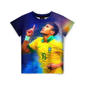Детская футболка 3D с принтом Neymar в Белгороде, 100% гипоаллергенный полиэфир | прямой крой, круглый вырез горловины, длина до линии бедер, чуть спущенное плечо, ткань немного тянется | neymar | неймар | сборная бразилии