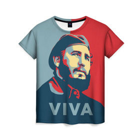 Женская футболка 3D с принтом Фидель Кастро в Белгороде, 100% полиэфир ( синтетическое хлопкоподобное полотно) | прямой крой, круглый вырез горловины, длина до линии бедер | cuba | fidel | диктатор | коммунизм | куба | президент | фидель