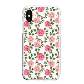 Чехол для iPhone XS Max матовый с принтом РОЗЫ ПАТТЕРН ROSES PATTERN в Белгороде, Силикон | Область печати: задняя сторона чехла, без боковых панелей | абстракция | коллаж | паттерн | растения | розы | цветы