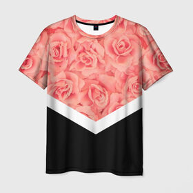 Мужская футболка 3D с принтом Розы (в цвете) в Белгороде, 100% полиэфир | прямой крой, круглый вырез горловины, длина до линии бедер | flowers | абстракция | растения | розовы | розы | треугольник | цветы | черно белый