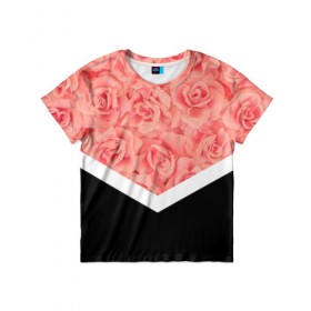 Детская футболка 3D с принтом Розы (в цвете) в Белгороде, 100% гипоаллергенный полиэфир | прямой крой, круглый вырез горловины, длина до линии бедер, чуть спущенное плечо, ткань немного тянется | flowers | абстракция | растения | розовы | розы | треугольник | цветы | черно белый