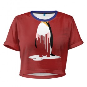 Женская футболка 3D укороченная с принтом Глобальное Потепление 2 в Белгороде, 100% полиэстер | круглая горловина, длина футболки до линии талии, рукава с отворотами | животные | климат | пингвины | экология