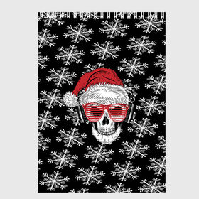 Скетчбук с принтом Santa Skull хипстер в Белгороде, 100% бумага
 | 48 листов, плотность листов — 100 г/м2, плотность картонной обложки — 250 г/м2. Листы скреплены сверху удобной пружинной спиралью | Тематика изображения на принте: дед мороз | новогодний | паттерн | санта | снег | снежинки