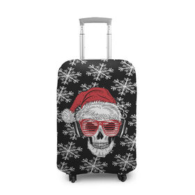 Чехол для чемодана 3D с принтом Santa Skull хипстер в Белгороде, 86% полиэфир, 14% спандекс | двустороннее нанесение принта, прорези для ручек и колес | дед мороз | новогодний | паттерн | санта | снег | снежинки
