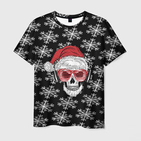 Мужская футболка 3D с принтом Santa Skull хипстер в Белгороде, 100% полиэфир | прямой крой, круглый вырез горловины, длина до линии бедер | Тематика изображения на принте: дед мороз | новогодний | паттерн | санта | снег | снежинки