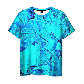 Мужская футболка 3D с принтом Голубые краски в Белгороде, 100% полиэфир | прямой крой, круглый вырез горловины, длина до линии бедер | watercolor | абстракция красок | акварель | брызги красок | краска | потертость красок