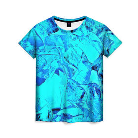 Женская футболка 3D с принтом Голубые краски в Белгороде, 100% полиэфир ( синтетическое хлопкоподобное полотно) | прямой крой, круглый вырез горловины, длина до линии бедер | watercolor | абстракция красок | акварель | брызги красок | краска | потертость красок