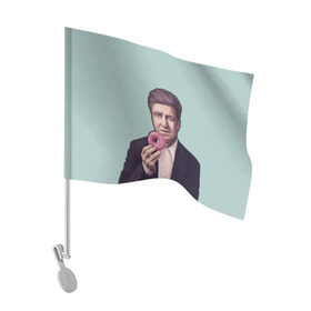 Флаг для автомобиля с принтом Дэвид Линч в Белгороде, 100% полиэстер | Размер: 30*21 см | david lynch | автор | актер | внутренняя империя | гений | дюна | малхолланд драйв | пончик | режиссер | синий бархат | твин пикс | шоссе в никуда