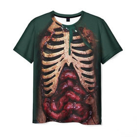 Мужская футболка 3D с принтом Грудная клетка в Белгороде, 100% полиэфир | прямой крой, круглый вырез горловины, длина до линии бедер | halloween | skeleton | грудная клетка | кости | ребра | скелет | хэллоуин