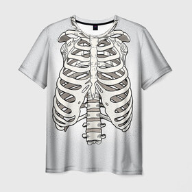 Мужская футболка 3D с принтом Грудная клетка в Белгороде, 100% полиэфир | прямой крой, круглый вырез горловины, длина до линии бедер | Тематика изображения на принте: halloween | skeleton | грудная клетка | кости | ребра | скелет | хэллоуин
