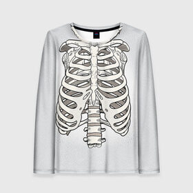 Женский лонгслив 3D с принтом Грудная клетка в Белгороде, 100% полиэстер | длинные рукава, круглый вырез горловины, полуприлегающий силуэт | halloween | skeleton | грудная клетка | кости | ребра | скелет | хэллоуин