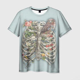 Мужская футболка 3D с принтом Грудная клетка в Белгороде, 100% полиэфир | прямой крой, круглый вырез горловины, длина до линии бедер | Тематика изображения на принте: halloween | skeleton | грудная клетка | кости | ребра | скелет | хэллоуин