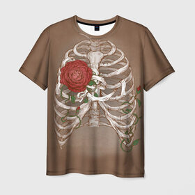 Мужская футболка 3D с принтом Грудная клетка в Белгороде, 100% полиэфир | прямой крой, круглый вырез горловины, длина до линии бедер | halloween | skeleton | грудная клетка | кости | ребра | скелет | хэллоуин