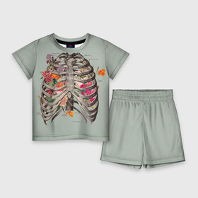 Детский костюм с шортами 3D с принтом Грудная клетка в Белгороде,  |  | Тематика изображения на принте: halloween | skeleton | грудная клетка | кости | ребра | скелет | хэллоуин