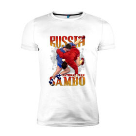 Мужская футболка премиум с принтом Самбо в Белгороде, 92% хлопок, 8% лайкра | приталенный силуэт, круглый вырез ворота, длина до линии бедра, короткий рукав | sambo