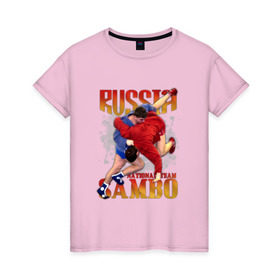 Женская футболка хлопок с принтом Самбо в Белгороде, 100% хлопок | прямой крой, круглый вырез горловины, длина до линии бедер, слегка спущенное плечо | sambo