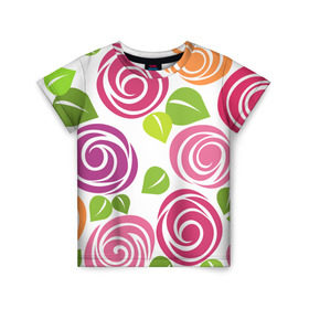 Детская футболка 3D с принтом Розы Минимализм в Белгороде, 100% гипоаллергенный полиэфир | прямой крой, круглый вырез горловины, длина до линии бедер, чуть спущенное плечо, ткань немного тянется | flowers | розовый | розы | цветы