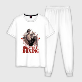 Мужская пижама хлопок с принтом Тайский бокс в Белгороде, 100% хлопок | брюки и футболка прямого кроя, без карманов, на брюках мягкая резинка на поясе и по низу штанин
 | muay thai boxing