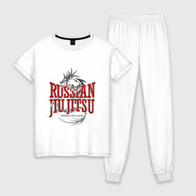 Женская пижама хлопок с принтом jiu jitsu в Белгороде, 100% хлопок | брюки и футболка прямого кроя, без карманов, на брюках мягкая резинка на поясе и по низу штанин | боевое искусство | джиу джитсу