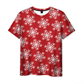 Мужская футболка 3D с принтом Новогодние Снежинки в Белгороде, 100% полиэфир | прямой крой, круглый вырез горловины, длина до линии бедер | дед | дед морозо | клаус | новый год | подарки | санта | санта клаус | снег | снеговик | снежинки | холод