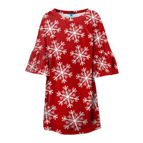 Детское платье 3D с принтом Новогодние Снежинки в Белгороде, 100% полиэстер | прямой силуэт, чуть расширенный к низу. Круглая горловина, на рукавах — воланы | дед | дед морозо | клаус | новый год | подарки | санта | санта клаус | снег | снеговик | снежинки | холод