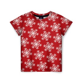 Детская футболка 3D с принтом Новогодние Снежинки в Белгороде, 100% гипоаллергенный полиэфир | прямой крой, круглый вырез горловины, длина до линии бедер, чуть спущенное плечо, ткань немного тянется | дед | дед морозо | клаус | новый год | подарки | санта | санта клаус | снег | снеговик | снежинки | холод
