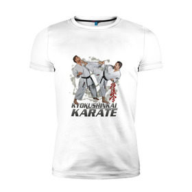 Мужская футболка премиум с принтом карате в Белгороде, 92% хлопок, 8% лайкра | приталенный силуэт, круглый вырез ворота, длина до линии бедра, короткий рукав | karate | борьба | каратэ