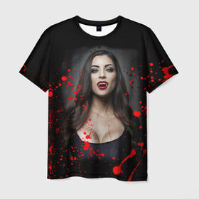 Мужская футболка 3D с принтом Вампирша в Белгороде, 100% полиэфир | прямой крой, круглый вырез горловины, длина до линии бедер | вампир | ведьма | девушка | кровь | праздник | хэллоуин