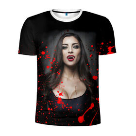 Мужская футболка 3D спортивная с принтом Вампирша в Белгороде, 100% полиэстер с улучшенными характеристиками | приталенный силуэт, круглая горловина, широкие плечи, сужается к линии бедра | вампир | ведьма | девушка | кровь | праздник | хэллоуин