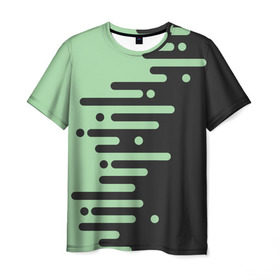 Мужская футболка 3D с принтом Геометрический Инь Янь в Белгороде, 100% полиэфир | прямой крой, круглый вырез горловины, длина до линии бедер | Тематика изображения на принте: геометрия | зеленый | линии | полосы | фисташковый | черный