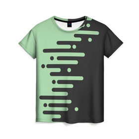 Женская футболка 3D с принтом Геометрический Инь Янь в Белгороде, 100% полиэфир ( синтетическое хлопкоподобное полотно) | прямой крой, круглый вырез горловины, длина до линии бедер | геометрия | зеленый | линии | полосы | фисташковый | черный