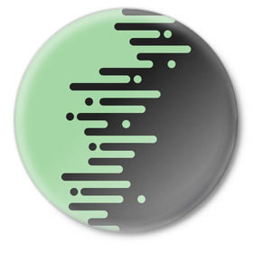 Значок с принтом Геометрический Инь Янь в Белгороде,  металл | круглая форма, металлическая застежка в виде булавки | Тематика изображения на принте: геометрия | зеленый | линии | полосы | фисташковый | черный