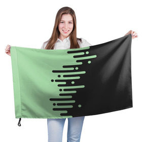 Флаг 3D с принтом Геометрический Инь Янь в Белгороде, 100% полиэстер | плотность ткани — 95 г/м2, размер — 67 х 109 см. Принт наносится с одной стороны | геометрия | зеленый | линии | полосы | фисташковый | черный