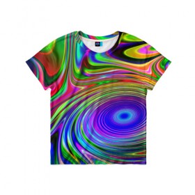 Детская футболка 3D с принтом Галлюцинации в Белгороде, 100% гипоаллергенный полиэфир | прямой крой, круглый вырез горловины, длина до линии бедер, чуть спущенное плечо, ткань немного тянется | Тематика изображения на принте: abstract | colorful | colors | rainbow | tie dye | абстракция | брызги | геометрия | краска | краски | разводы