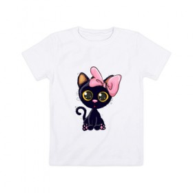 Детская футболка хлопок с принтом Котёнок в Белгороде, 100% хлопок | круглый вырез горловины, полуприлегающий силуэт, длина до линии бедер | cat | kitten | kitty | pet | арт | девушкам | животные | котенок | котики | коты | кошки | милые