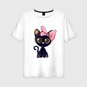 Женская футболка хлопок Oversize с принтом Котёнок в Белгороде, 100% хлопок | свободный крой, круглый ворот, спущенный рукав, длина до линии бедер
 | cat | kitten | kitty | pet | арт | девушкам | животные | котенок | котики | коты | кошки | милые