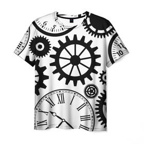Мужская футболка 3D с принтом Часы и шестеренки в Белгороде, 100% полиэфир | прямой крой, круглый вырез горловины, длина до линии бедер | pattern | узор | часы