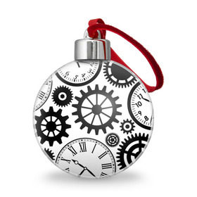 Ёлочный шар с принтом Часы и шестеренки в Белгороде, Пластик | Диаметр: 77 мм | pattern | узор | часы
